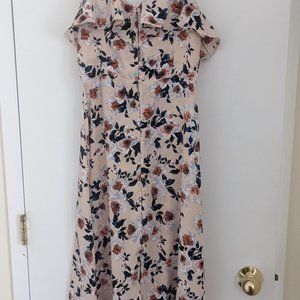 Pink floral cut-out midi summer dress